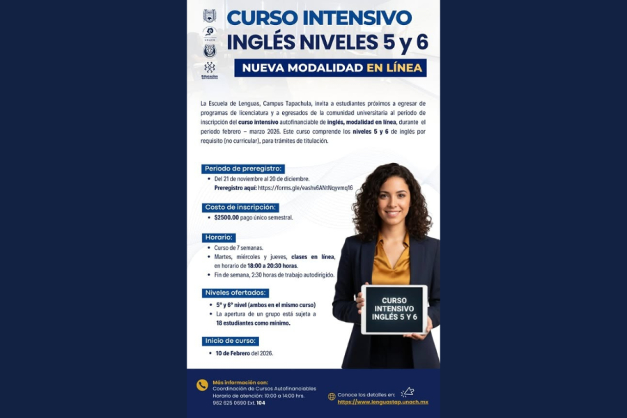 Abre Escuela de Lenguas Tapachula preregistro para Curso Intensivo de Inglés en línea dirigido a egresados y próximos a titularse