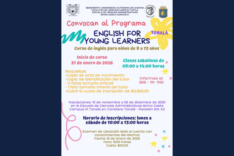 Inicia "English for Young Learners" para edades 8-13 años en Campus IX Tonalá