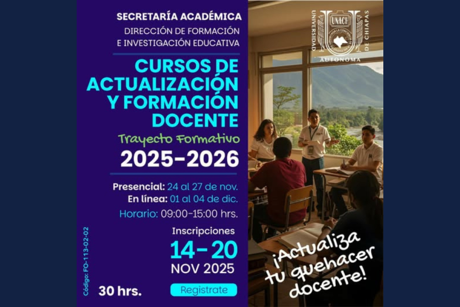 Convocan a personal docente de la UNACH a participar en los Cursos-Talleres de Invierno 2025-2026