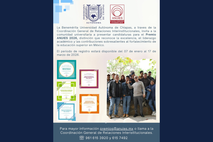 Convoca UNACH a su comunidad a participar en el Premio ANUIES 2026