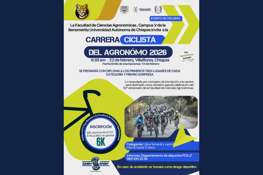 Facultad de Ciencias Agronómicas Campus V de la UNACH convoca a la Carrera Ciclista del Agrónomo 2026