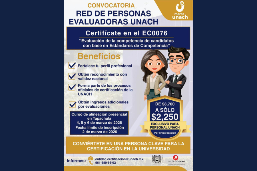 Convoca UNACH al personal docente y administrativo a integrarse a la Red de Personas Evaluadoras