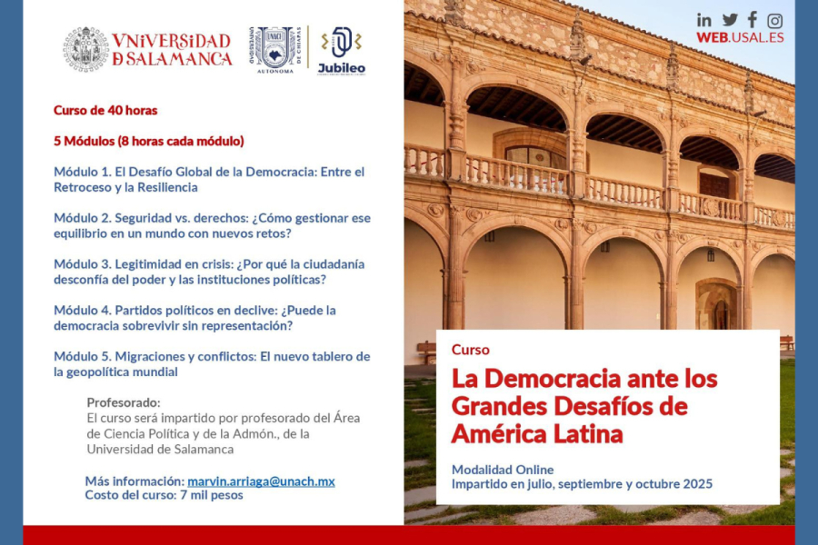 UNACH y Universidad de Salamanca lanzan curso internacional sobre desafíos de la democracia en América Latina