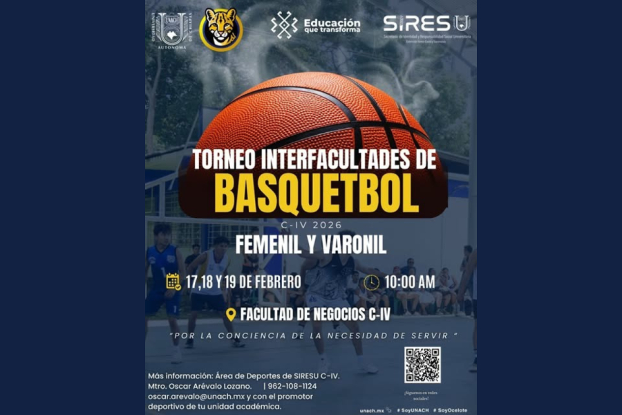Facultad de Negocios Campus IV de la UNACH convoca al Torneo Interfacultades de Basquetbol C-IV 2026