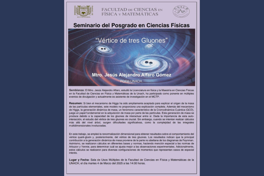 FCFM-UNACH invita al seminario &quot;Vértice de tres Gluones&quot;
