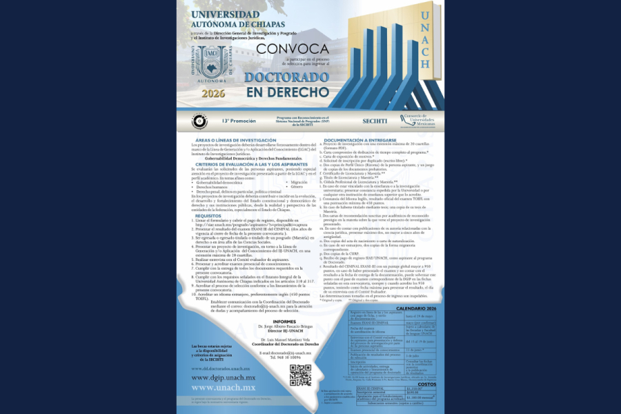 Se abre convocatoria 2026 para el Doctorado en Derecho, programa de excelencia en el Sistema Nacional de Posgrados