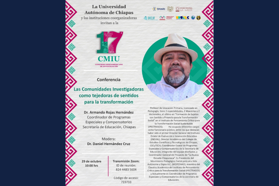 Impartirá funcionario de Secretaría de Educación conferencia sobre comunidades investigadoras en 17a Congreso Mesoamericano UNACH 2025