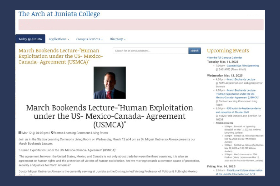 Miguel Ontiveros participa en la March Bookends Lecture del Juniata College