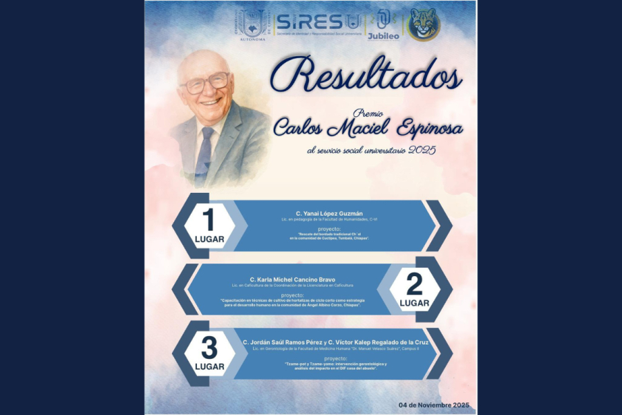 Dan a conocer resultados del Premio Carlos Maciel Espinosa al Servicio Social Universitario 2025
