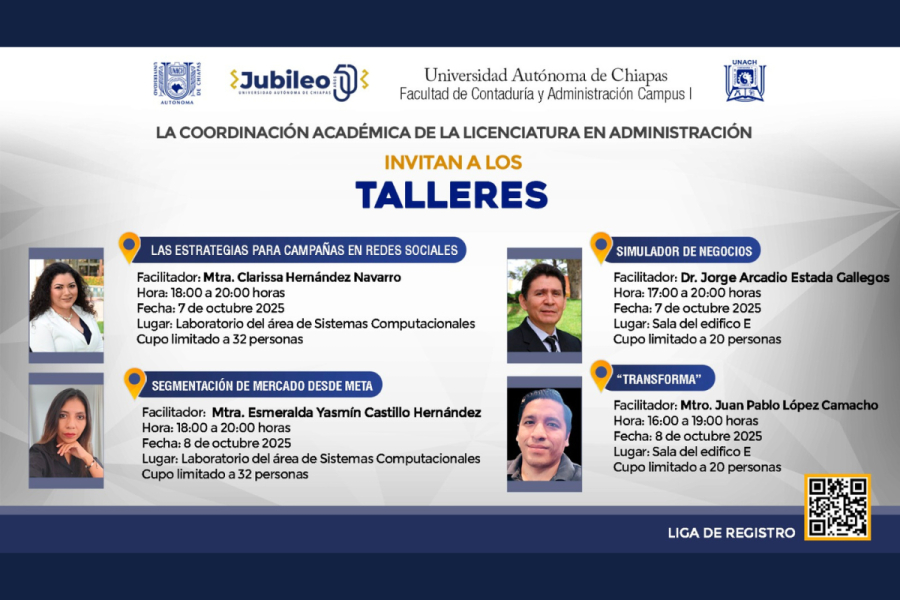 Facultad de Contaduría y Administración Campus I de la Benemérita Universidad Autónoma de Chiapas ofrecerá talleres de actualización
