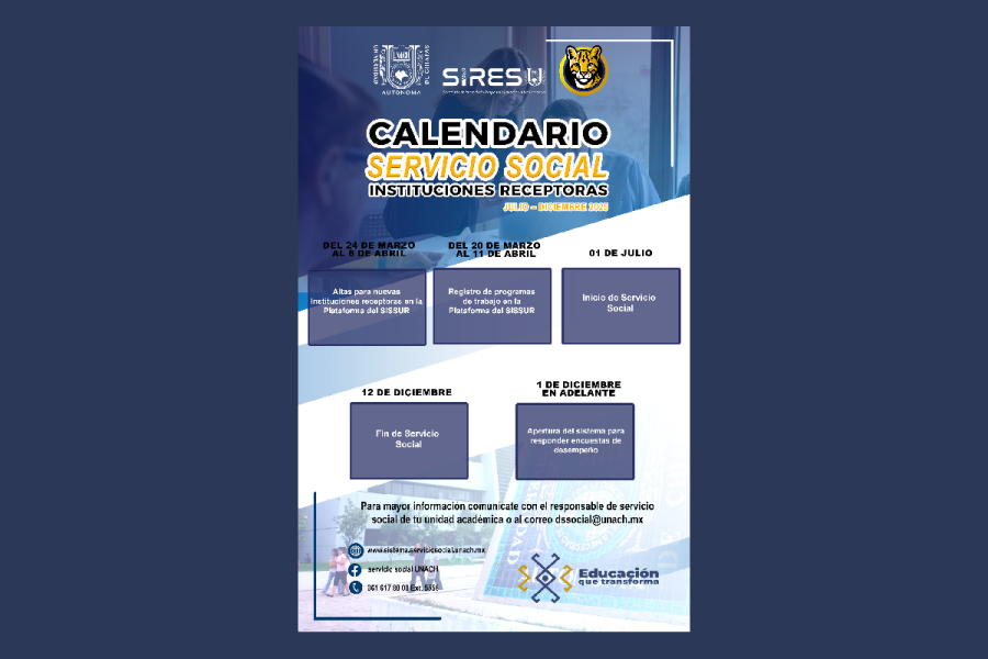 UNACH establece calendario para Servicio Social Julio-Diciembre 2025