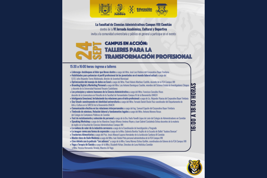 Invita Facultad de Ciencias Administrativas de UNACH a la VI Jornada Académica, Cultural y Deportiva 2025