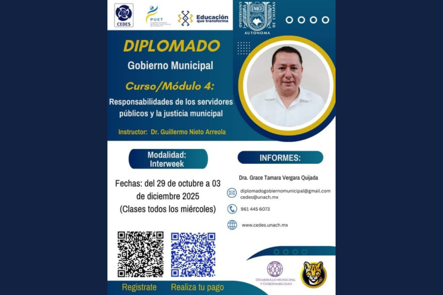 Ofrece UNACH diplomado en gobierno municipal con módulo sobre responsabilidades de servidores públicos