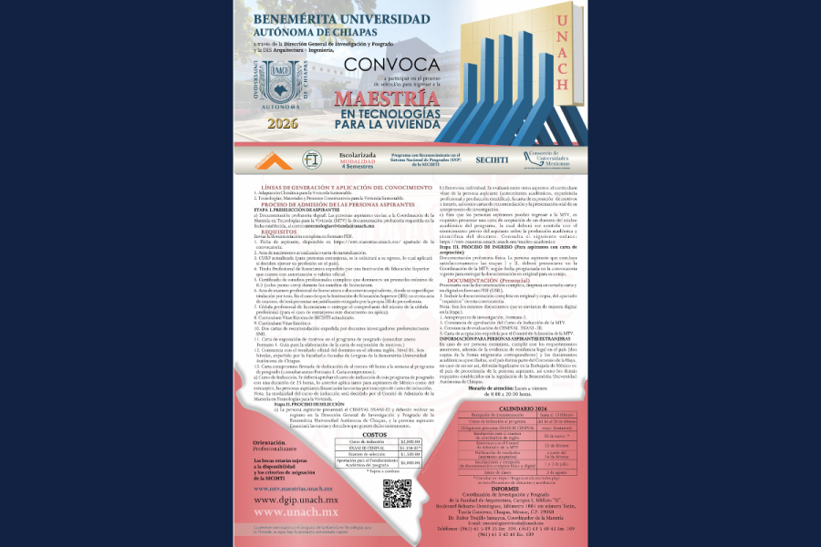 Abre convocatoria de ingreso a la Maestría en Tecnologías para la Vivienda en Facultad de Arquitectura