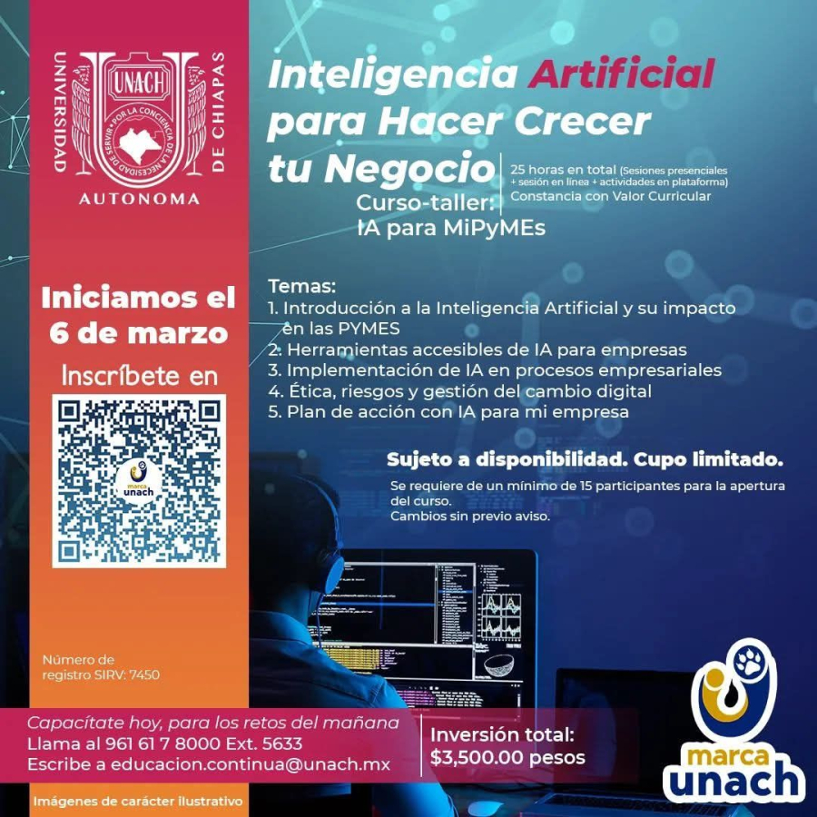 Ofrece UNACH curso-taller de Inteligencia Artificial para impulsar la transformación digital de MiPyMEs