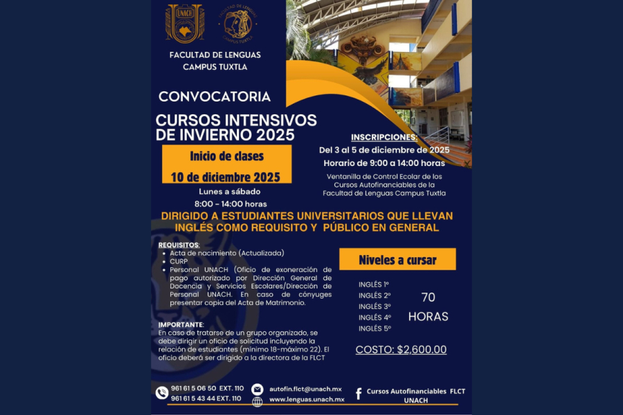 Ofrecerán cursos intensivos de inglés en periodo invernal en Facultad de Lenguas