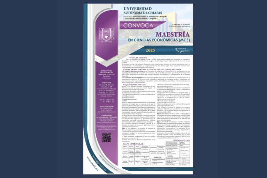 Abren convocatoria para posgrados en Ciencias Económicas en UNACH