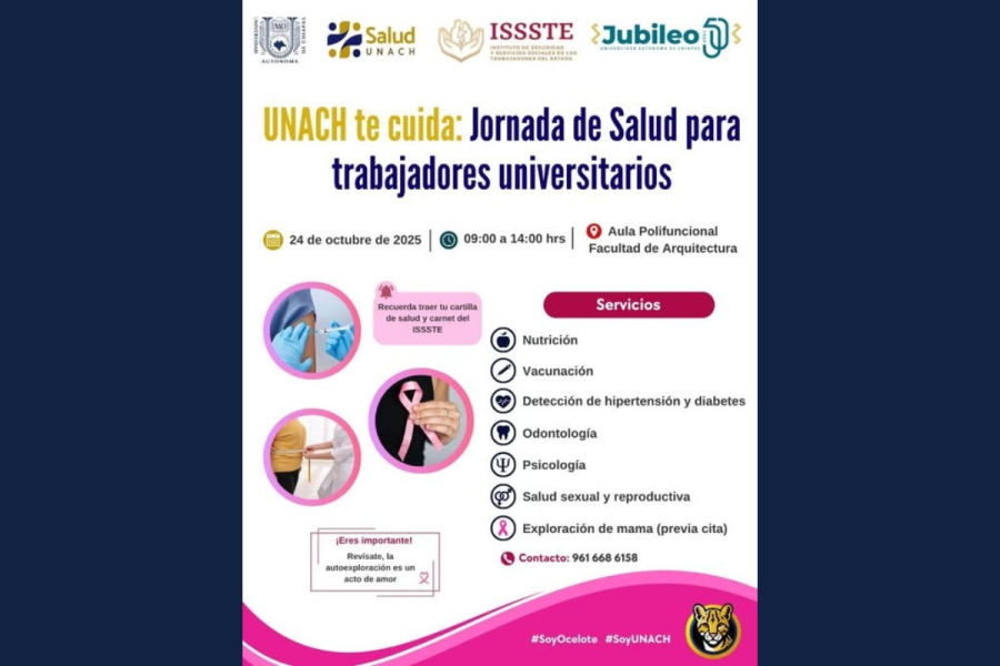 Realizarán Jornada de Salud Integral para trabajadores en la UNACH