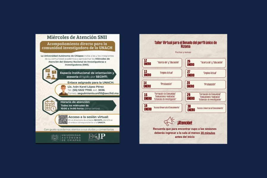 Convoca UNACH a su comunidad científica a actualizar datos en Perfil Único de Rizoma para postulación al SNII 2026