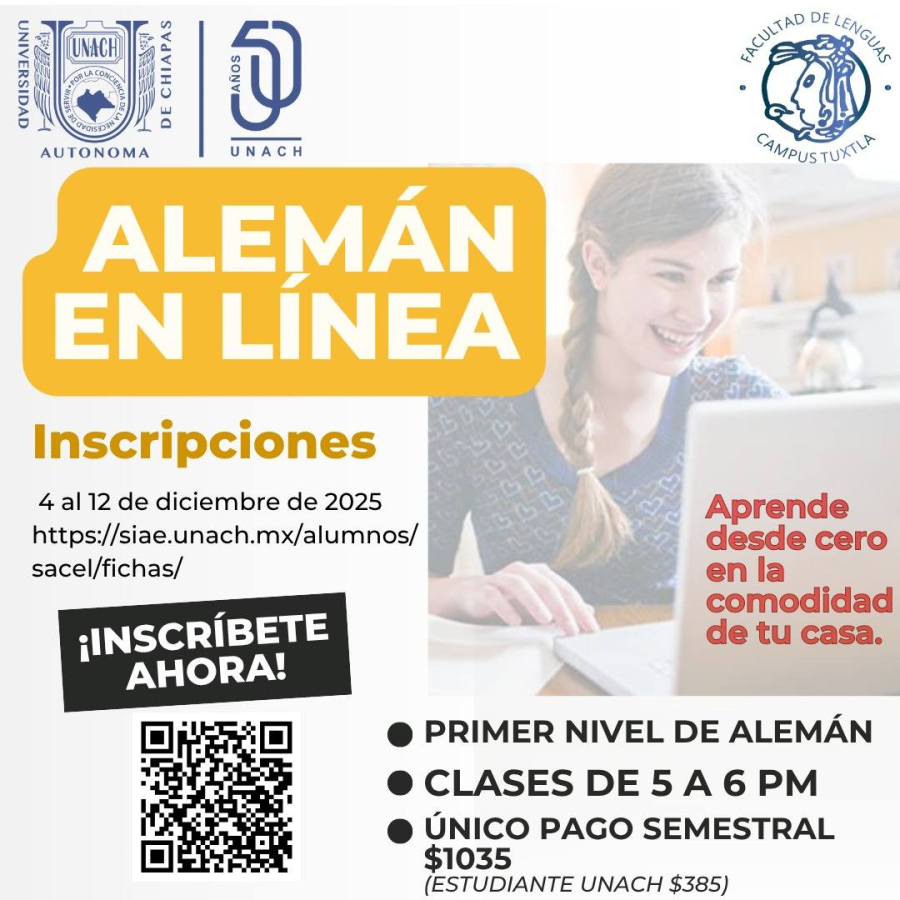 ¿Quieres aprender alemán desde casa? La UNACH abre curso en línea con cupos limitados