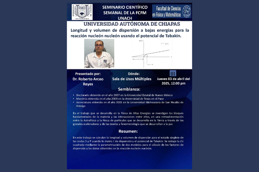 Dr. Roberto Arceo Reyes presentará avances en investigación nuclear en la UNACH