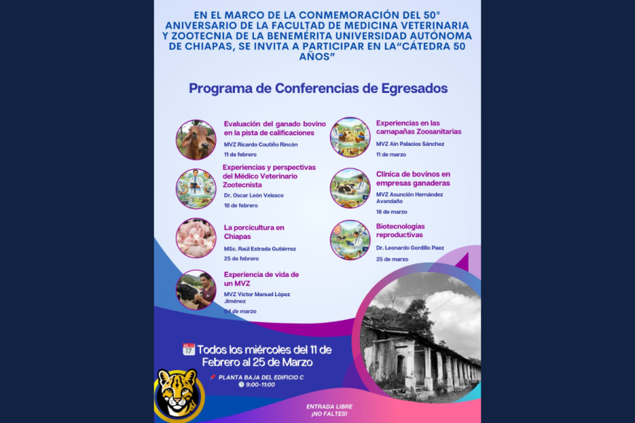 La Facultad de Medicina Veterinaria y Zootecnia C-II invita al Programa de Conferencias “Cátedra 50 Años”