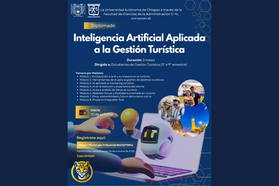 Facultad de Ciencias de la Administración Campus IV convoca a diplomado en Inteligencia Artificial aplicada al turismo
