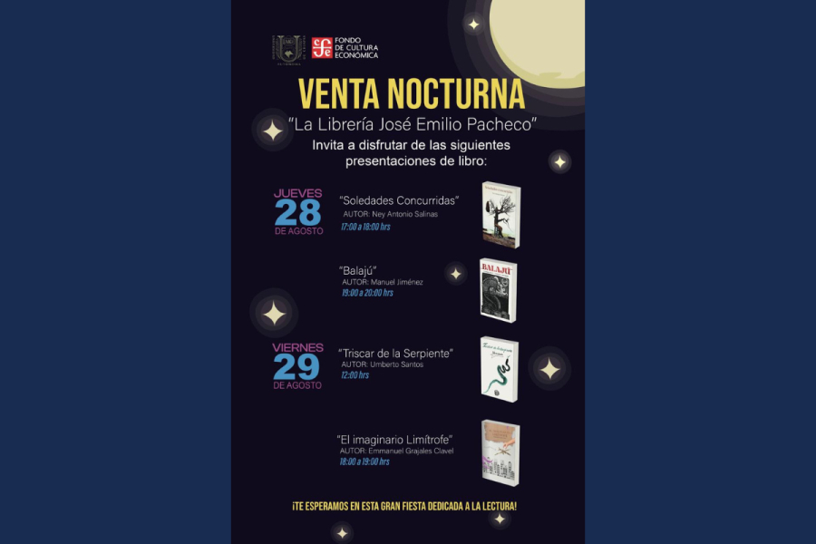 Invita UNACH a la comunidad a Venta Nocturna de Libros en la Librería José Emilio Pacheco