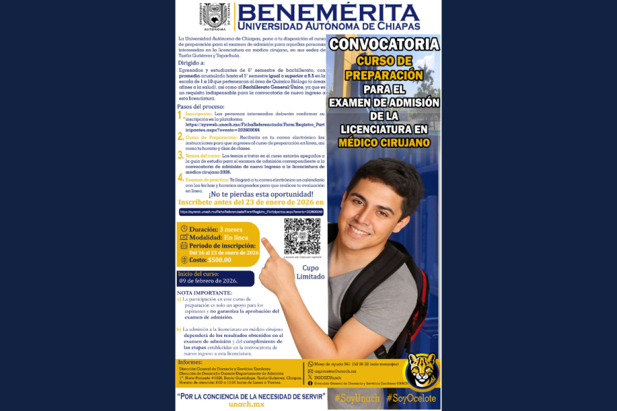 Abre UNACH curso de preparación para aspirantes a Médico Cirujano 2026