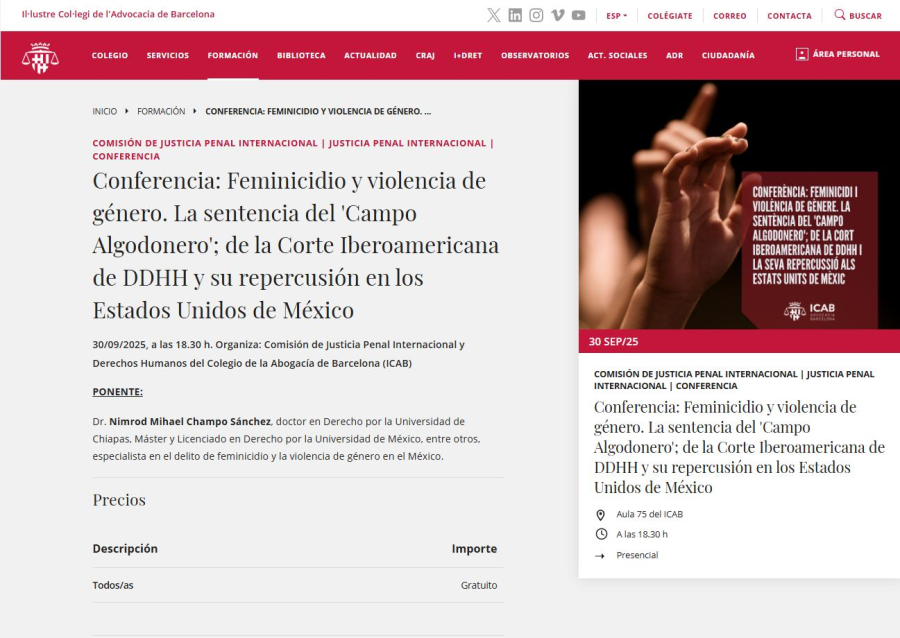 Investigador de la UNACH presenta análisis sobre sentencia del &#039;Campo Algodonero&#039; en evento internacional