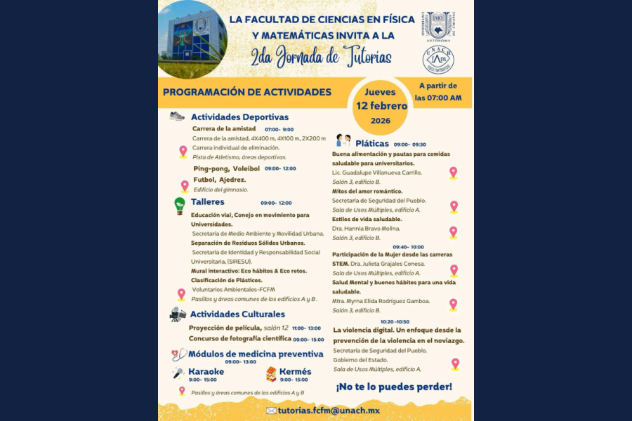 Invita FCFM UNACH a la Segunda Jornada de Tutorías