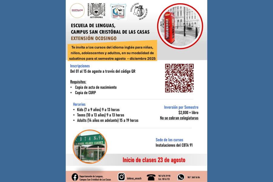 Se abren Cursos de Inglés Sabatinos para todas las edades en Ocosingo