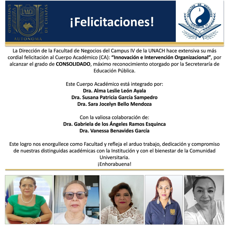 Celebran la consolidación del Cuerpo Académico Innovación e Intervención Organizacional de la Facultad de Negocios C-IV