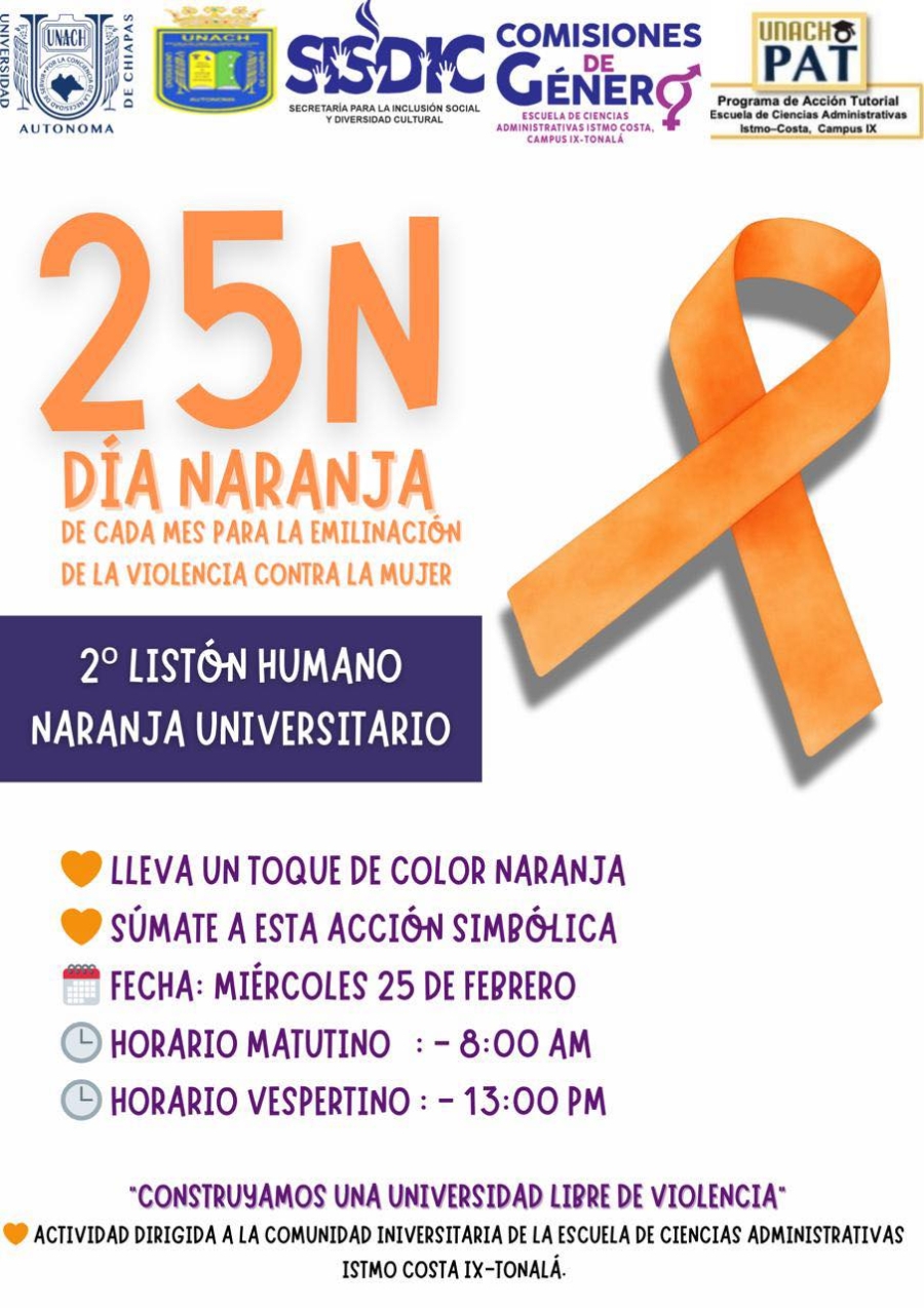 Invitan al 2º Listón Humano Naranja Universitario en la Escuela de Ciencias Administrativas Istmo Costa