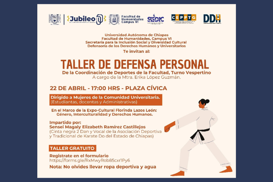 UNACH invita a taller de defensa personal en marco de la Expo-Cultural Florinda Lazos León