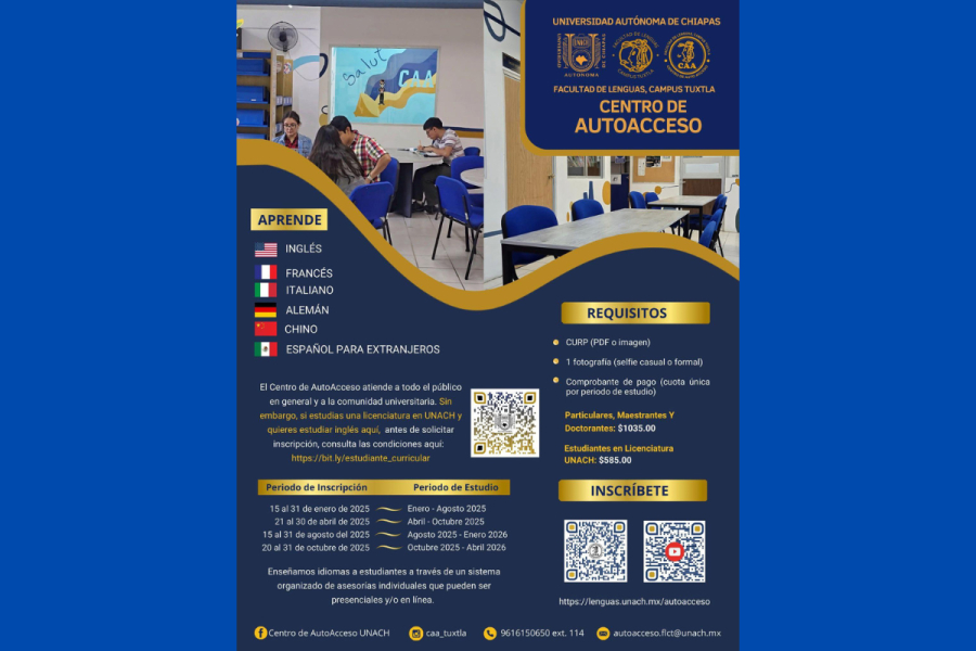 Centro de AutoAcceso de la UNACH abre inscripciones para Cursos de Idiomas