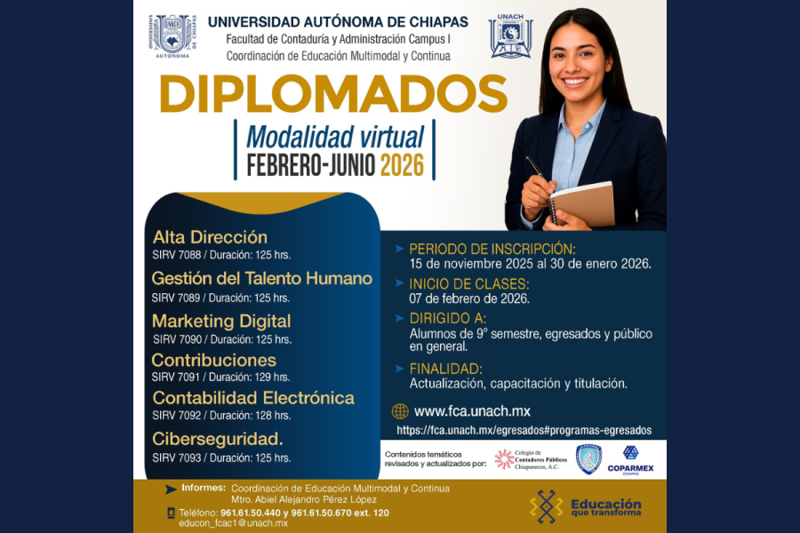 Impulsa UNACH formación continua con diplomados virtuales para febrero–junio 2026